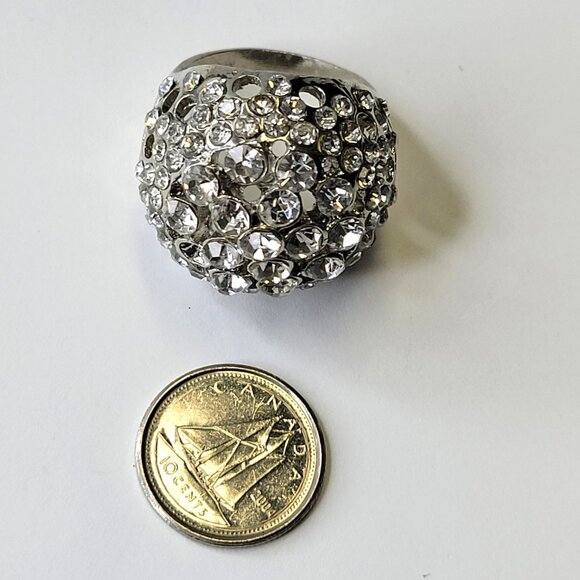 Large Silver Dome Cocktail Fashion Ring Size 5.5 - Picture 8 of 11